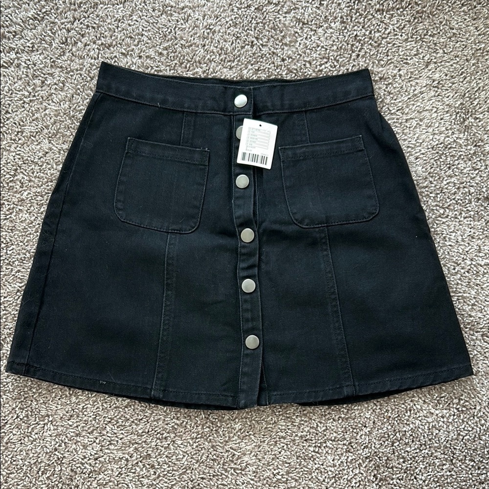 NWT Urban Outfitters Black Button-Front Denim Skirt Y2K 90s